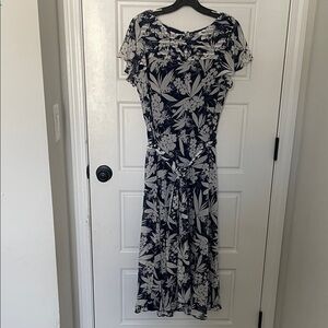 Ralph Lauren Floral Midi Dress Navy & White Size 12